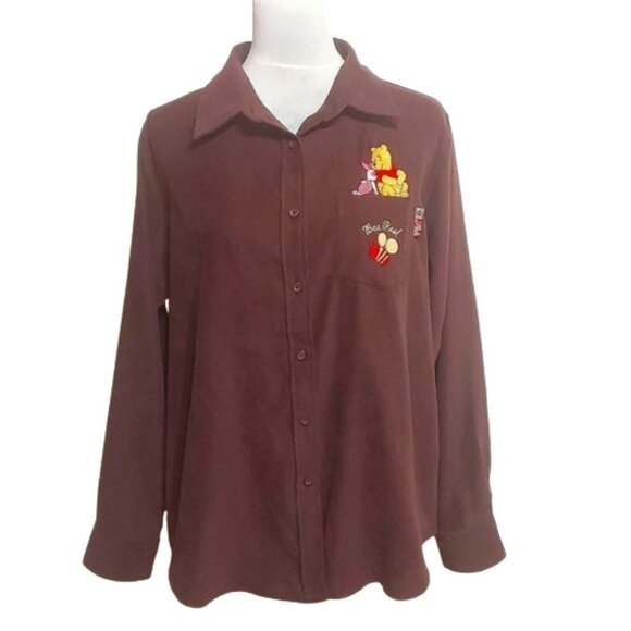 Disney Winnie the Pooh Woman's Embroidered Button Up Shirt, Piglet Be Real - Picture 1 of 6
